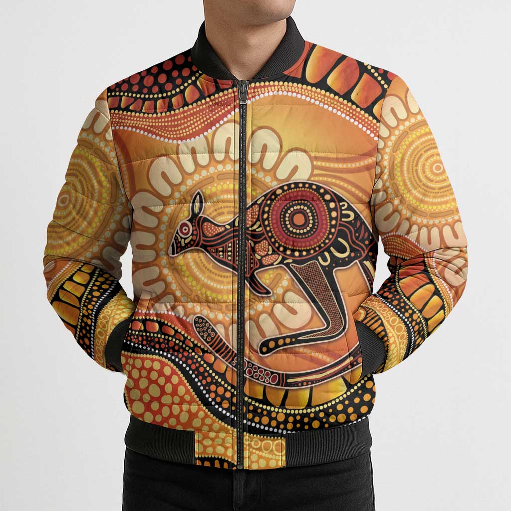 Indigenous Kangaroo Australia Bomber Puffer Jacket Australian Aboriginal Art Proud