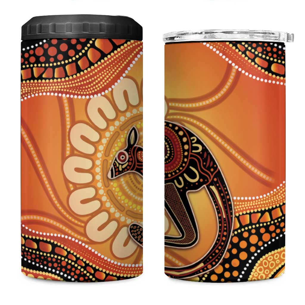 Indigenous Kangaroo Australia 4 in 1 Can Cooler Tumbler Australian Aboriginal Art Proud