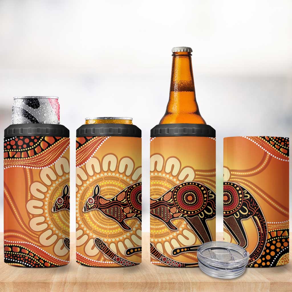 Indigenous Kangaroo Australia 4 in 1 Can Cooler Tumbler Australian Aboriginal Art Proud