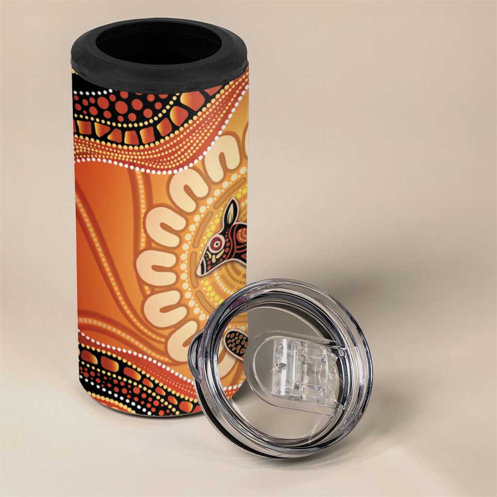 Indigenous Kangaroo Australia 4 in 1 Can Cooler Tumbler Australian Aboriginal Art Proud