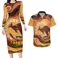 Indigenous Kangaroo Australia Couples Matching Long Sleeve Bodycon Dress and Hawaiian Shirt Australian Aboriginal Art Proud