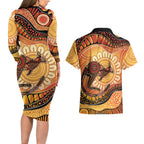 Indigenous Kangaroo Australia Couples Matching Long Sleeve Bodycon Dress and Hawaiian Shirt Australian Aboriginal Art Proud