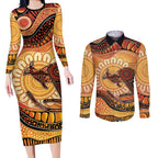 Indigenous Kangaroo Australia Couples Matching Long Sleeve Bodycon Dress and Long Sleeve Button Shirt Australian Aboriginal Art Proud