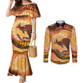 Indigenous Kangaroo Australia Couples Matching Mermaid Dress and Long Sleeve Button Shirt Australian Aboriginal Art Proud