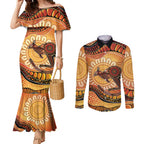 Indigenous Kangaroo Australia Couples Matching Mermaid Dress and Long Sleeve Button Shirt Australian Aboriginal Art Proud