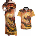 Indigenous Kangaroo Australia Couples Matching Off Shoulder Maxi Dress and Hawaiian Shirt Australian Aboriginal Art Proud