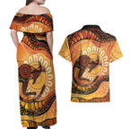 Indigenous Kangaroo Australia Couples Matching Off Shoulder Maxi Dress and Hawaiian Shirt Australian Aboriginal Art Proud