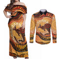Indigenous Kangaroo Australia Couples Matching Off Shoulder Maxi Dress and Long Sleeve Button Shirt Australian Aboriginal Art Proud
