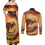 Indigenous Kangaroo Australia Couples Matching Off Shoulder Maxi Dress and Long Sleeve Button Shirt Australian Aboriginal Art Proud