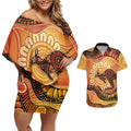 Indigenous Kangaroo Australia Couples Matching Off Shoulder Short Dress and Hawaiian Shirt Australian Aboriginal Art Proud