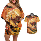 Indigenous Kangaroo Australia Couples Matching Off Shoulder Short Dress and Hawaiian Shirt Australian Aboriginal Art Proud