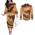 Indigenous Kangaroo Australia Couples Matching Off The Shoulder Long Sleeve Dress and Long Sleeve Button Shirt Australian Aboriginal Art Proud