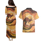 Indigenous Kangaroo Australia Couples Matching Puletasi and Hawaiian Shirt Australian Aboriginal Art Proud
