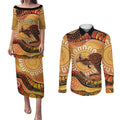 Indigenous Kangaroo Australia Couples Matching Puletasi and Long Sleeve Button Shirt Australian Aboriginal Art Proud