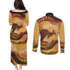 Indigenous Kangaroo Australia Couples Matching Puletasi and Long Sleeve Button Shirt Australian Aboriginal Art Proud
