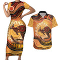 Indigenous Kangaroo Australia Couples Matching Short Sleeve Bodycon Dress and Hawaiian Shirt Australian Aboriginal Art Proud