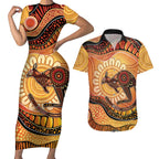 Indigenous Kangaroo Australia Couples Matching Short Sleeve Bodycon Dress and Hawaiian Shirt Australian Aboriginal Art Proud
