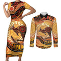 Indigenous Kangaroo Australia Couples Matching Short Sleeve Bodycon Dress and Long Sleeve Button Shirt Australian Aboriginal Art Proud