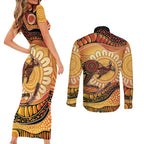 Indigenous Kangaroo Australia Couples Matching Short Sleeve Bodycon Dress and Long Sleeve Button Shirt Australian Aboriginal Art Proud