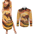 Indigenous Kangaroo Australia Couples Matching Summer Maxi Dress and Long Sleeve Button Shirt Australian Aboriginal Art Proud