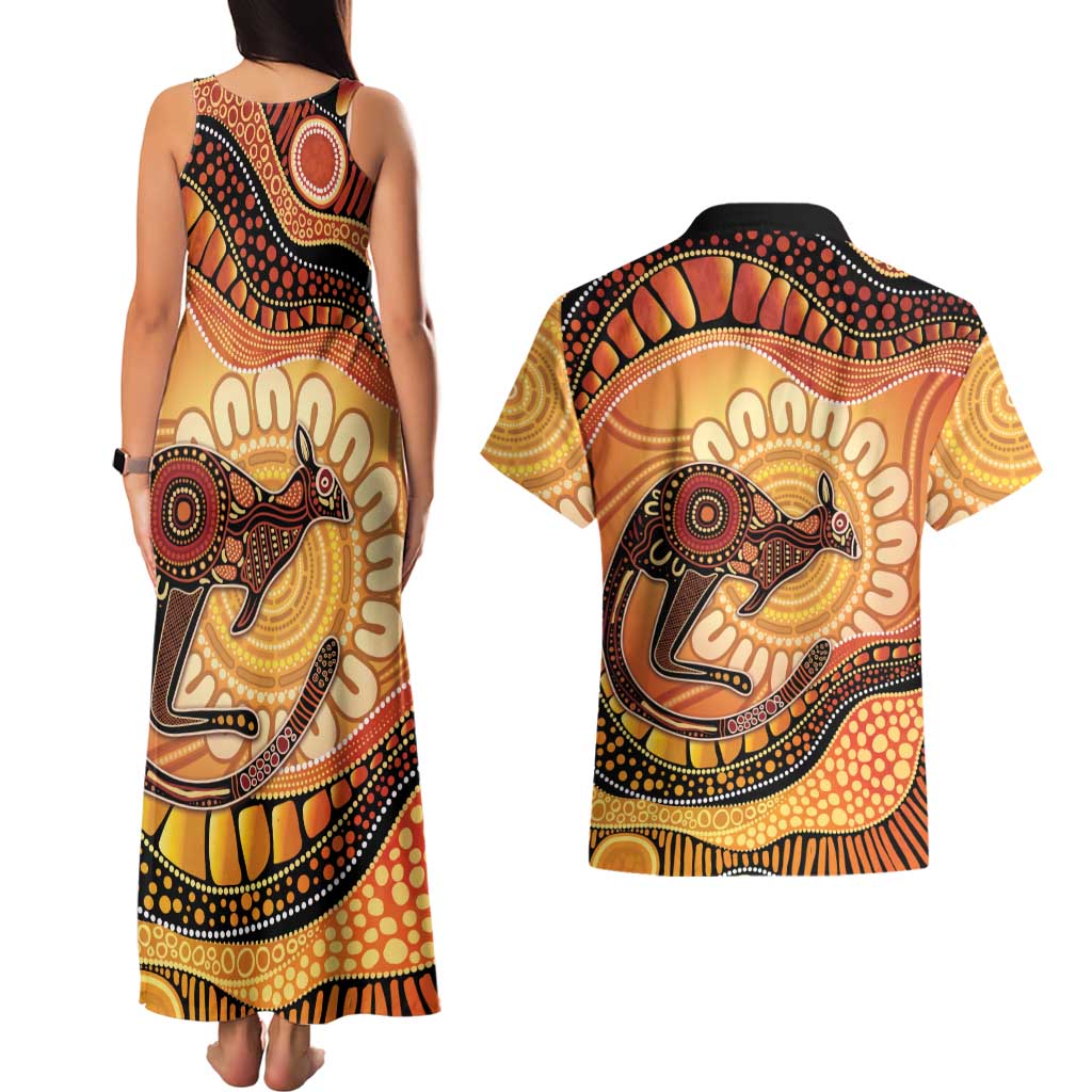 Indigenous Kangaroo Australia Couples Matching Tank Maxi Dress and Hawaiian Shirt Australian Aboriginal Art Proud