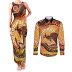 Indigenous Kangaroo Australia Couples Matching Tank Maxi Dress and Long Sleeve Button Shirt Australian Aboriginal Art Proud