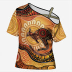 Indigenous Kangaroo Australia Cross Shoulder Shirt Australian Aboriginal Art Proud