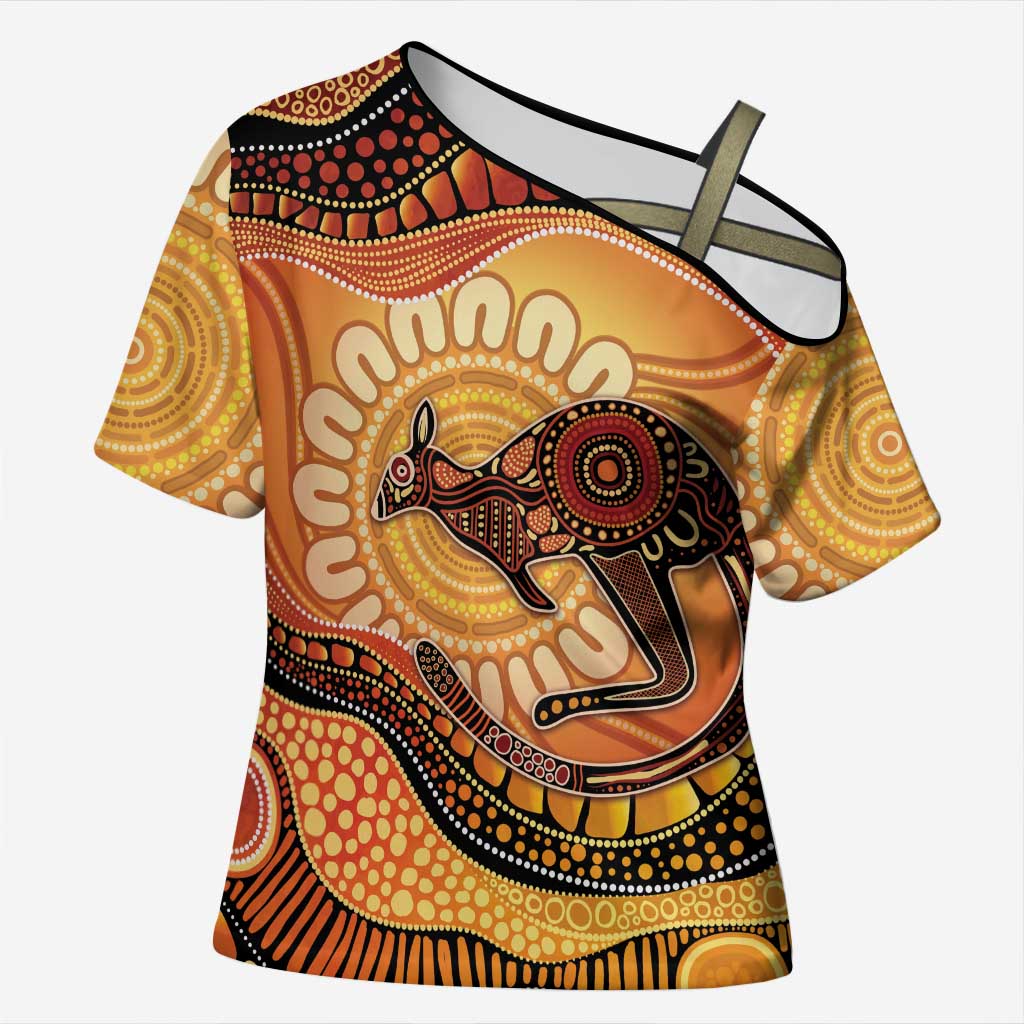 Indigenous Kangaroo Australia Cross Shoulder Shirt Australian Aboriginal Art Proud