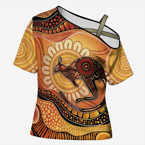 Indigenous Kangaroo Australia Cross Shoulder Shirt Australian Aboriginal Art Proud