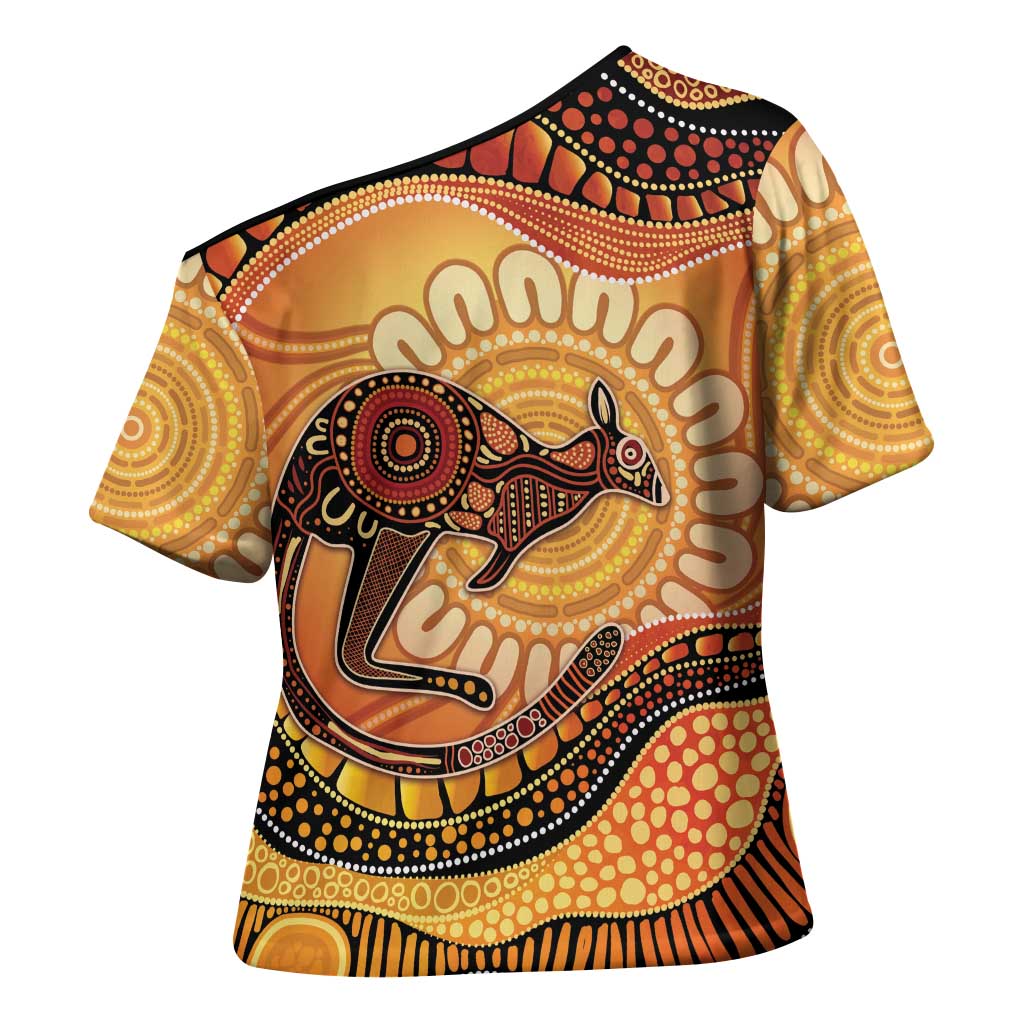 Indigenous Kangaroo Australia Cross Shoulder Shirt Australian Aboriginal Art Proud