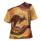 Indigenous Kangaroo Australia Cross Shoulder Shirt Australian Aboriginal Art Proud