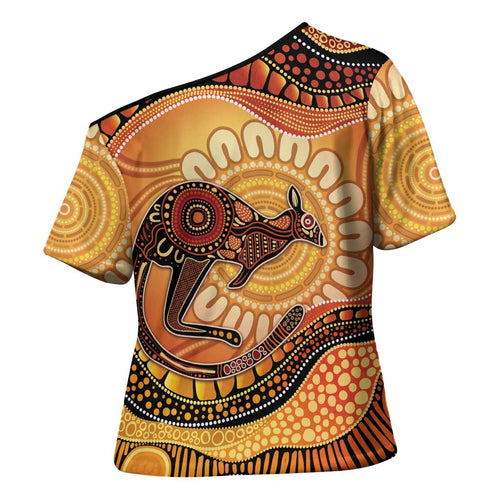 Indigenous Kangaroo Australia Cross Shoulder Shirt Australian Aboriginal Art Proud