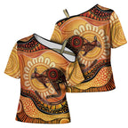 Indigenous Kangaroo Australia Cross Shoulder Shirt Australian Aboriginal Art Proud