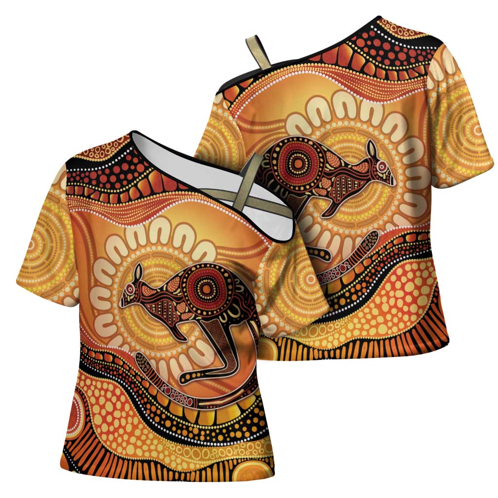 Indigenous Kangaroo Australia Cross Shoulder Shirt Australian Aboriginal Art Proud