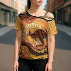 Indigenous Kangaroo Australia Cross Shoulder Shirt Australian Aboriginal Art Proud