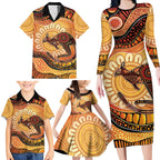 Indigenous Kangaroo Australia Family Matching Long Sleeve Bodycon Dress and Hawaiian Shirt Australian Aboriginal Art Proud