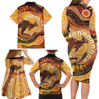 Indigenous Kangaroo Australia Family Matching Long Sleeve Bodycon Dress and Hawaiian Shirt Australian Aboriginal Art Proud