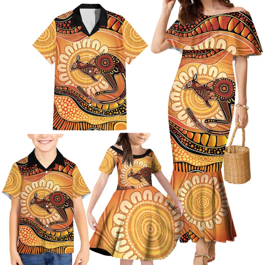 Indigenous Kangaroo Australia Family Matching Mermaid Dress and Hawaiian Shirt Australian Aboriginal Art Proud