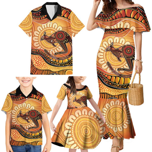 Indigenous Kangaroo Australia Family Matching Mermaid Dress and Hawaiian Shirt Australian Aboriginal Art Proud