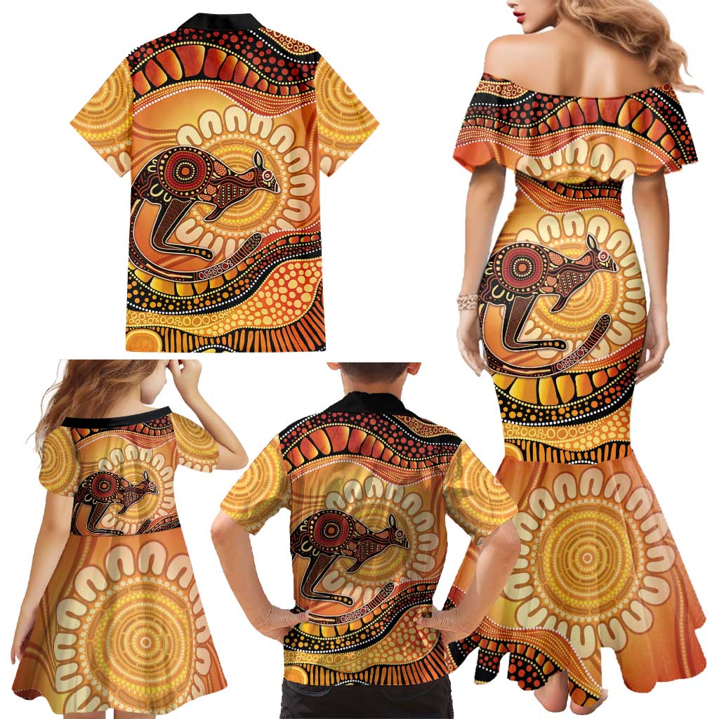 Indigenous Kangaroo Australia Family Matching Mermaid Dress and Hawaiian Shirt Australian Aboriginal Art Proud