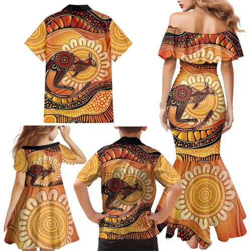 Indigenous Kangaroo Australia Family Matching Mermaid Dress and Hawaiian Shirt Australian Aboriginal Art Proud