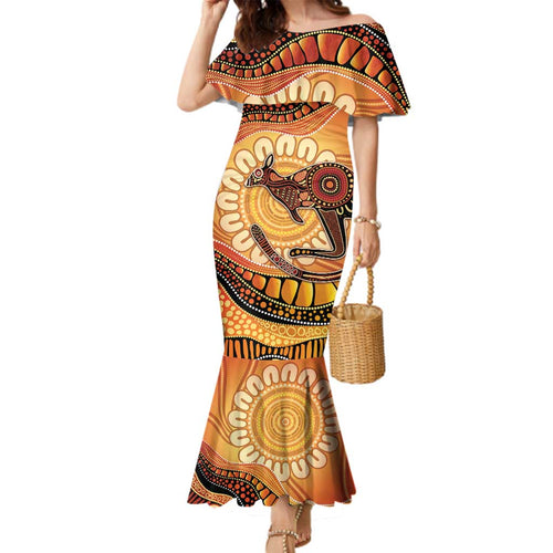 Indigenous Kangaroo Australia Family Matching Mermaid Dress and Hawaiian Shirt Australian Aboriginal Art Proud