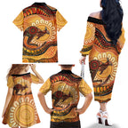 Indigenous Kangaroo Australia Family Matching Off The Shoulder Long Sleeve Dress and Hawaiian Shirt Australian Aboriginal Art Proud