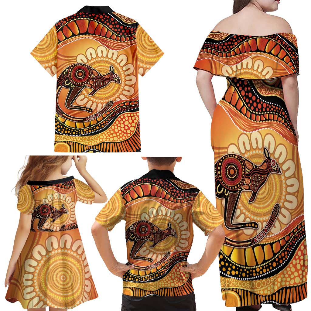 Indigenous Kangaroo Australia Family Matching Off Shoulder Maxi Dress and Hawaiian Shirt Australian Aboriginal Art Proud