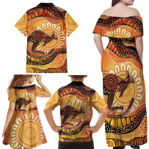 Indigenous Kangaroo Australia Family Matching Off Shoulder Maxi Dress and Hawaiian Shirt Australian Aboriginal Art Proud