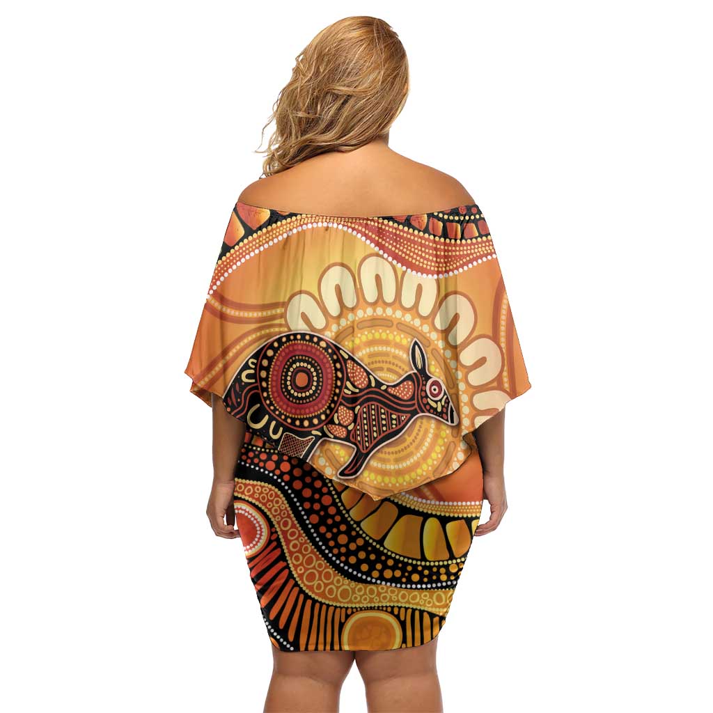 Indigenous Kangaroo Australia Family Matching Off Shoulder Short Dress and Hawaiian Shirt Australian Aboriginal Art Proud