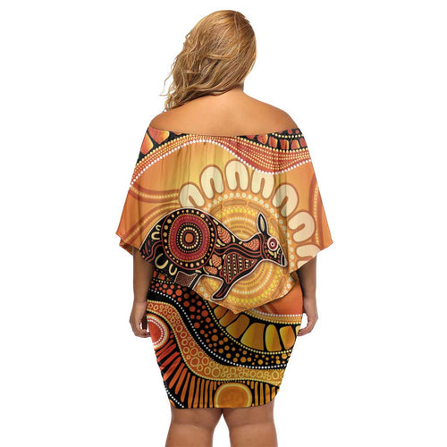 Indigenous Kangaroo Australia Family Matching Off Shoulder Short Dress and Hawaiian Shirt Australian Aboriginal Art Proud