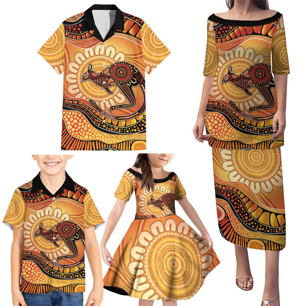 Indigenous Kangaroo Australia Family Matching Puletasi and Hawaiian Shirt Australian Aboriginal Art Proud