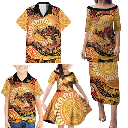 Indigenous Kangaroo Australia Family Matching Puletasi and Hawaiian Shirt Australian Aboriginal Art Proud