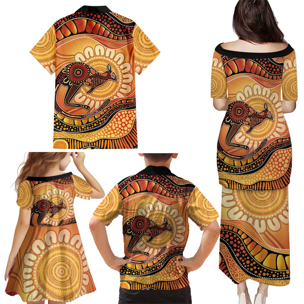 Indigenous Kangaroo Australia Family Matching Puletasi and Hawaiian Shirt Australian Aboriginal Art Proud